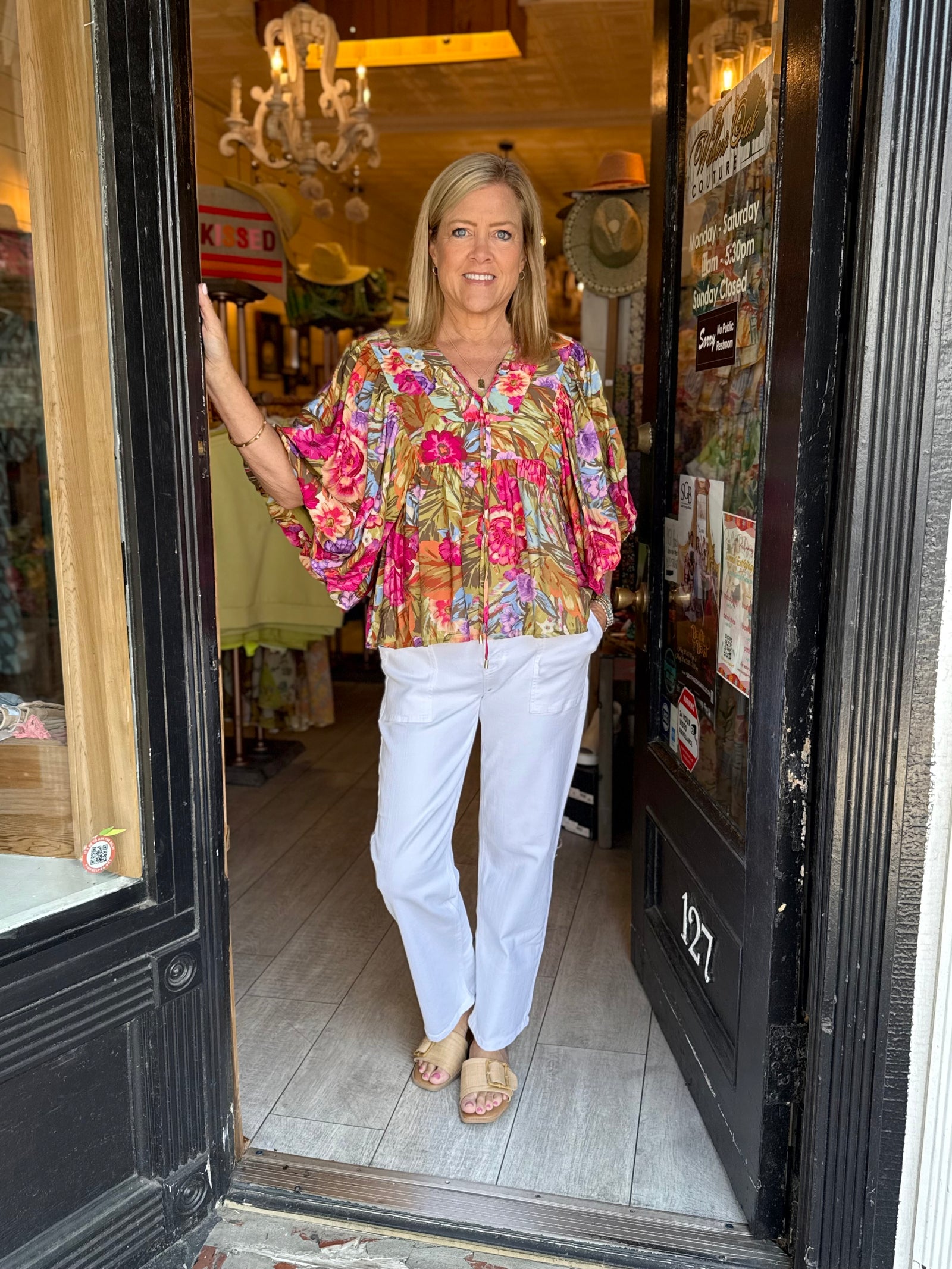 ODDI: Floral Print Tie Top